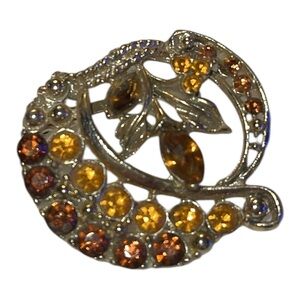 0047 Silver and Gold Asymmetrical Brooch with Gemstone Accents